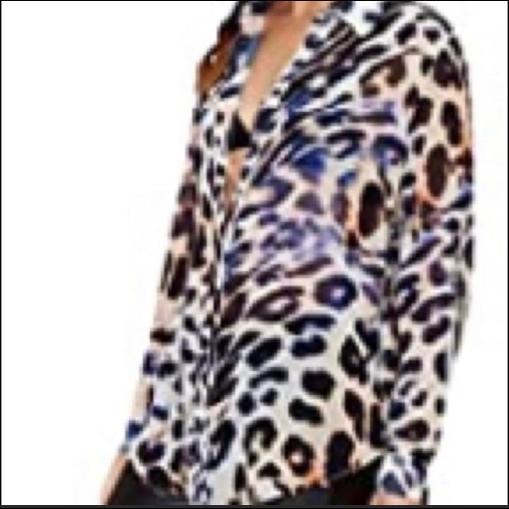 Black white and blue cheetah print blouse